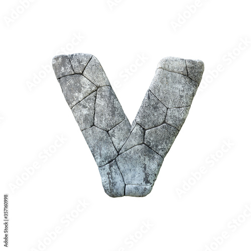 Letter V cracked grunge stone rock font 3D Rendering © ink drop