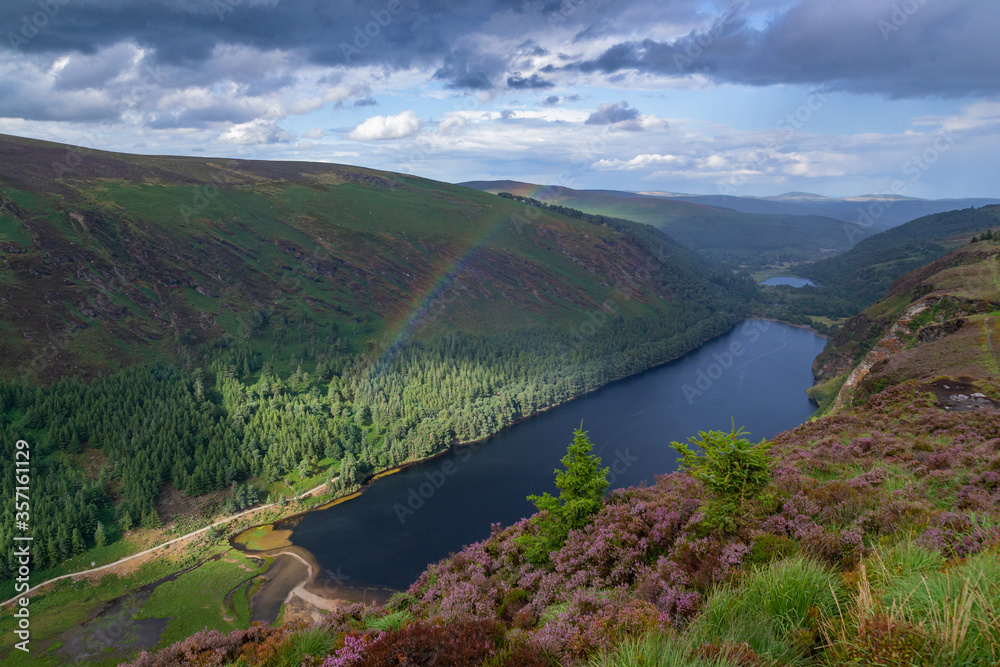 Hiking trail on top of the mountain in the valley of Glendalough