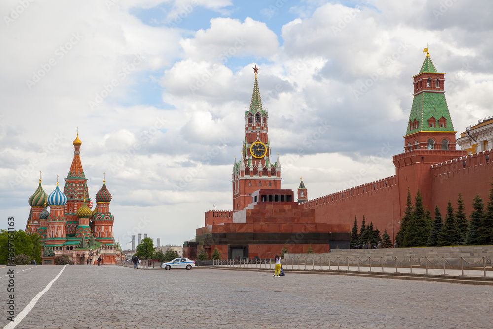 Red Square, Kremlin, GUM without people during quarantine Covid-19, Lenin's mausoleum