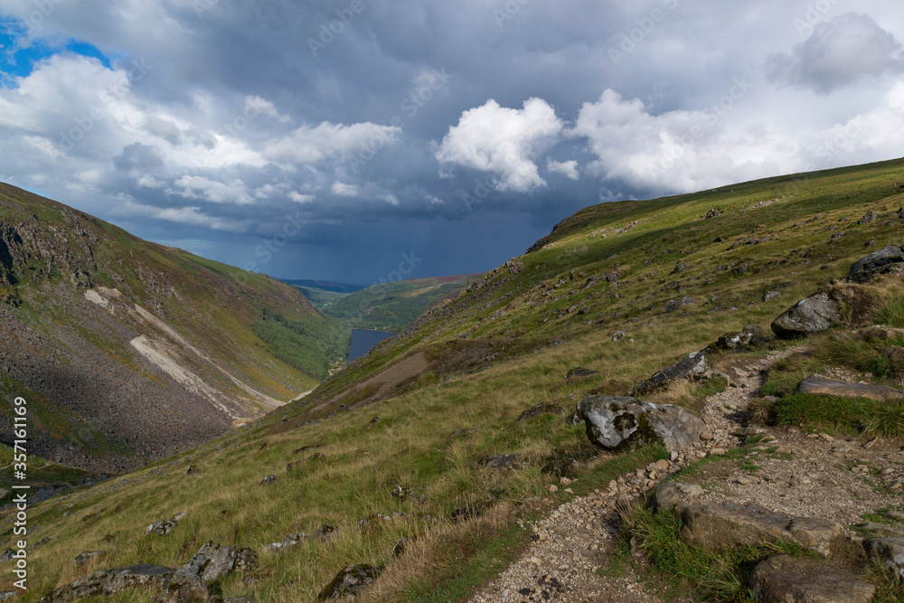 Hiking trail on top of the mountain in the valley of Glendalough