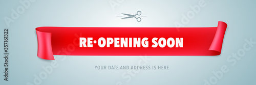 Grand opening or re opening vector illustration with red ribbon