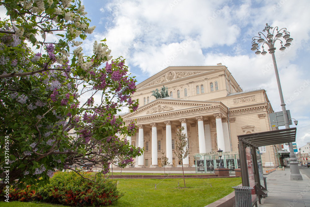Bolshoi Theater in the center of Moscow, summer, street without people during quarantine Сovid-19