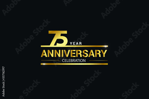 75 year anniversary celebration logotype. anniversary logo with golden and Spark light white color isolated on black background, vector design for celebration, invitation card greeting card-Vector
