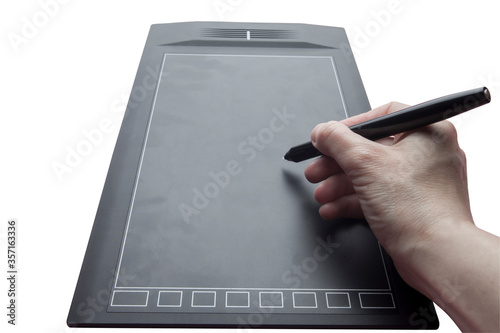 graphic tablet with pen, for illustrators, designers and retouchers, black on a white background. photo