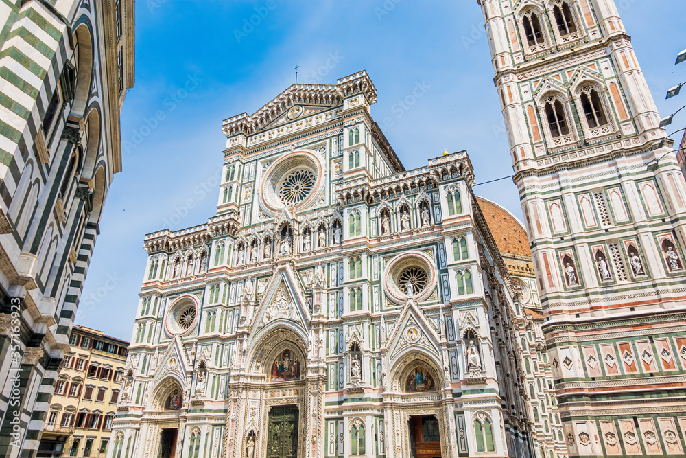 Piazza del Duomo, Cathedral Square in historic center of Florence Tuscany Italy, Florence Cathedral with the Cupola del Brunelleschi, Giotto's Campanile, Florence Baptistery, Loggia del Bigallo