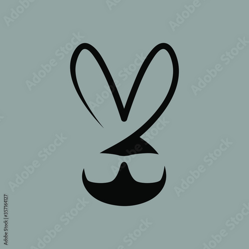 Abstract bunny head with sunglasses symbol on gray backdrop. Design element
