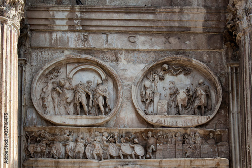 Close up view of Arco di Constantino in Rome photo