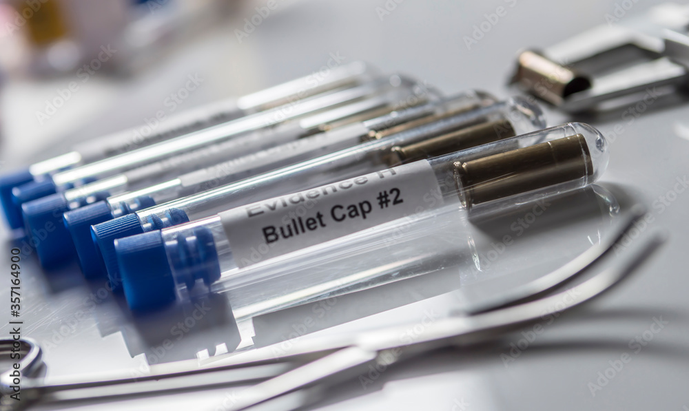 Criminalistic Laboratory, Bullet shell analysis, conceptual image Criminalistic Laboratory, Bullet shell analysis, conceptual image