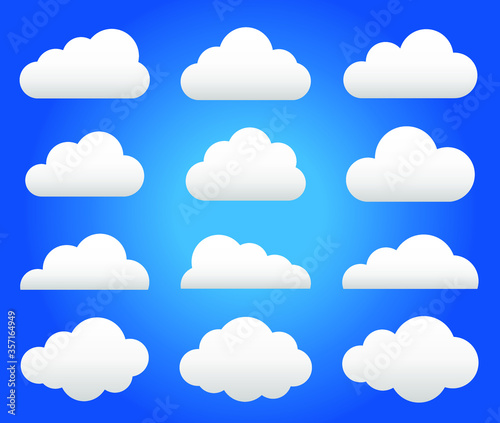 Flat style cartoon cloud icon collection. Weather forecast logo symbol sign. Vector illustration image. Isolated on background. 