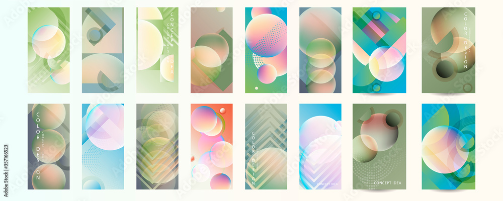 Set geometric summer colors fluid shapes eps 10. Flowing and liquid abstract gradient background for banner, poster or book. Vector design