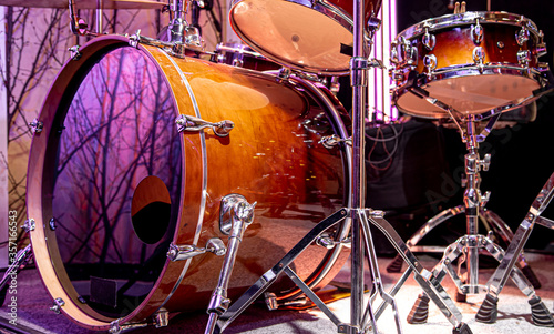 Drum kit, drums in the Studio on a beautiful background.