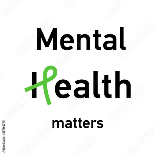 Mental Health Matters. Green ribbon symbol simple Logo Vector	

