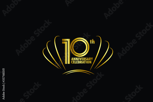 10 years anniversary celebration logotype. anniversary logo with golden and Spark light white color isolated on black background, vector design for celebration, invitation greeting card-Vector