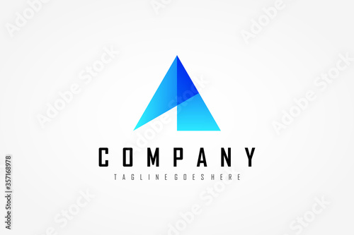 Abstract Initial Letter A Logo. Blue Geometric Triangle Arrow Origami Style isolated on White Background. Usable for Business and Technology Logos. Flat Vector Logo Design Template Element.