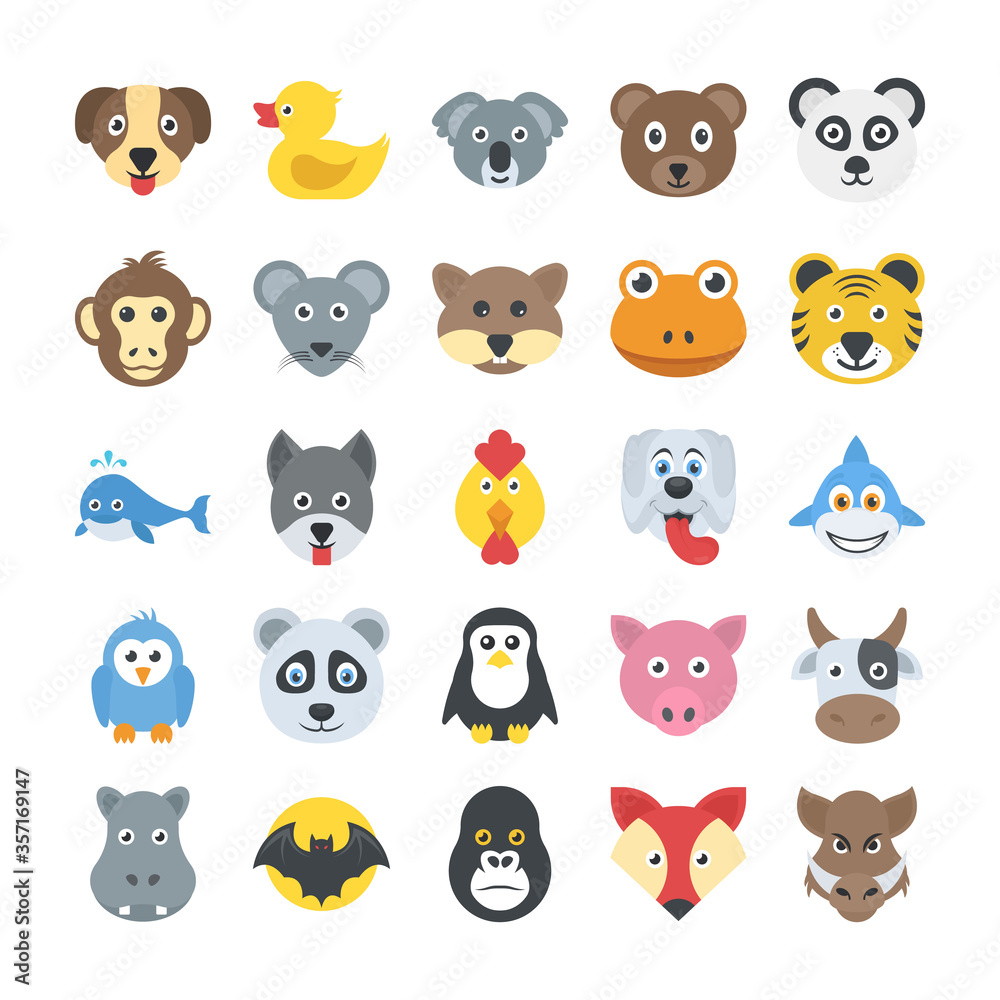 Animals Flat Vector Icons Animals Flat Vector Icons