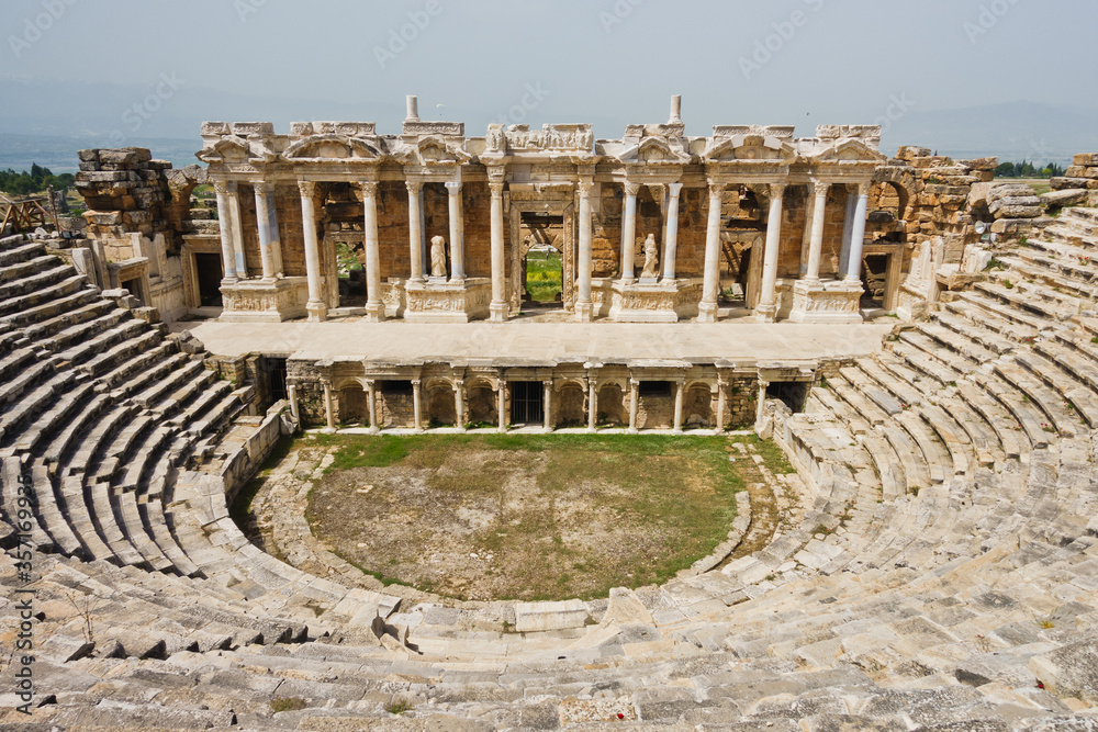 Monumental amphitheater at archaelogical site of the ancient Greek city of Hierapolis, near Pamukkale, Denizli, Turkey