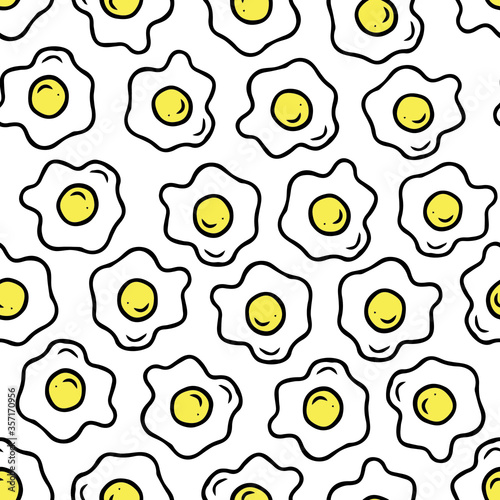 vector illustration clip art doodle hand drawn food scrambled eggs omelette doodle outline seamless pattern print white background