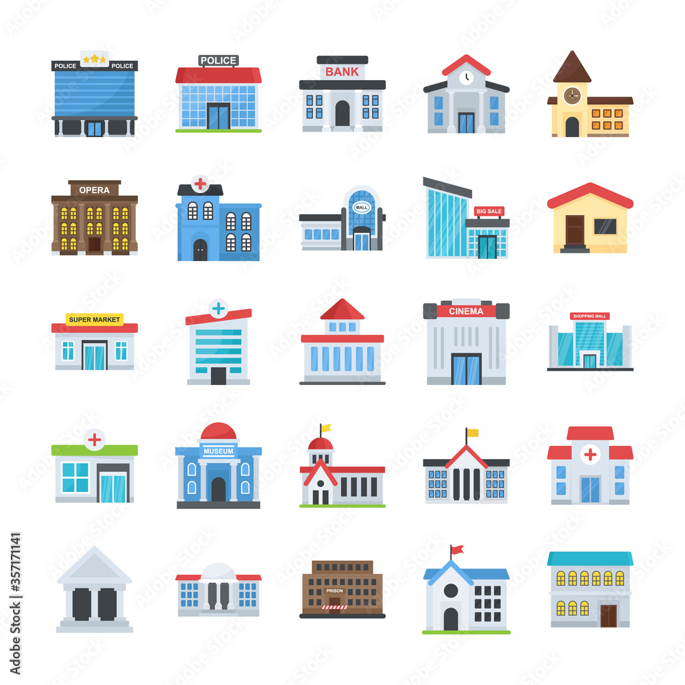 Building Flat Icons Pack Building Flat Icons Pack