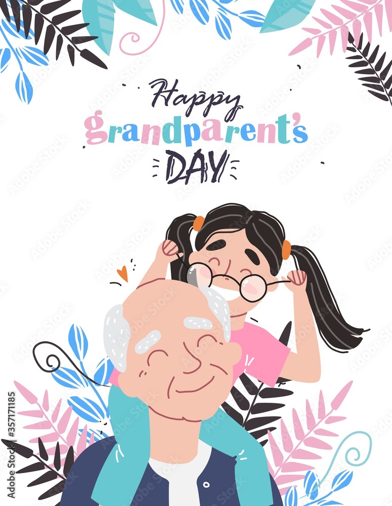 an elderly man is having fun with his granddaughter