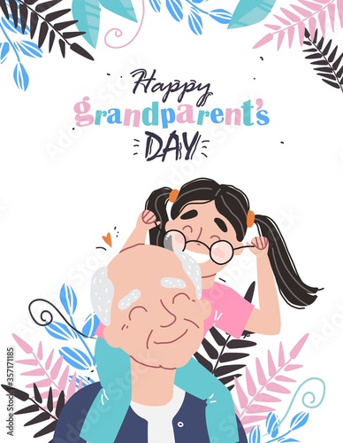 an elderly man is having fun with his granddaughter