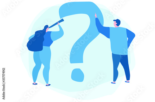 Question mark. Business people asking questions around a huge question mark. Vector illustration.for web banner, infographics, mobile website.