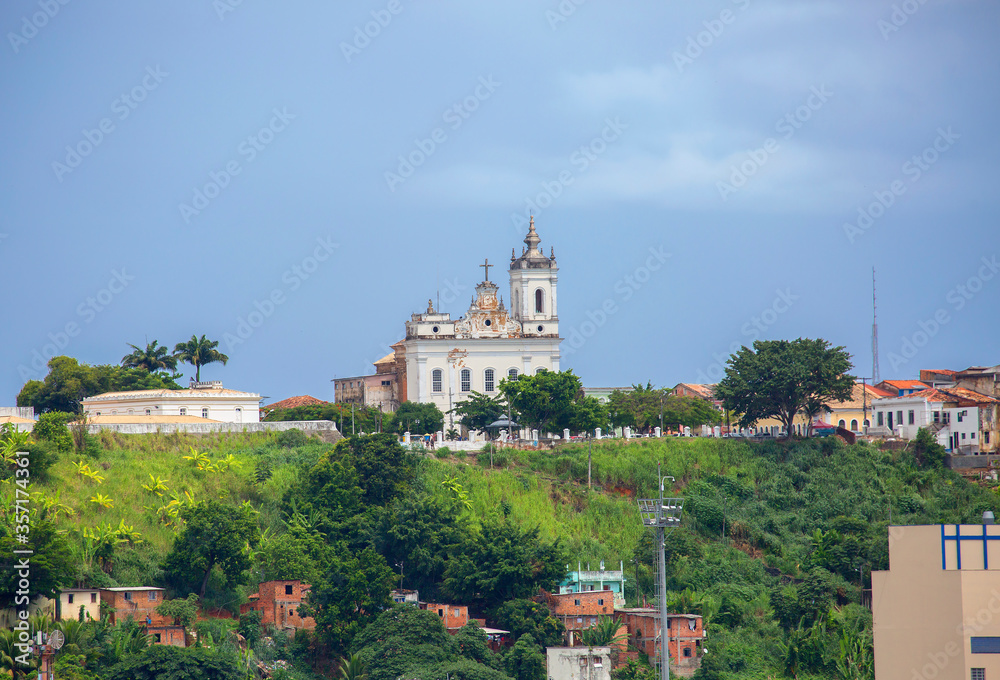 Salvador. Brazil. View from the sea. Church.
 From the Bay of All Saints offers a city with many colonial churches.
