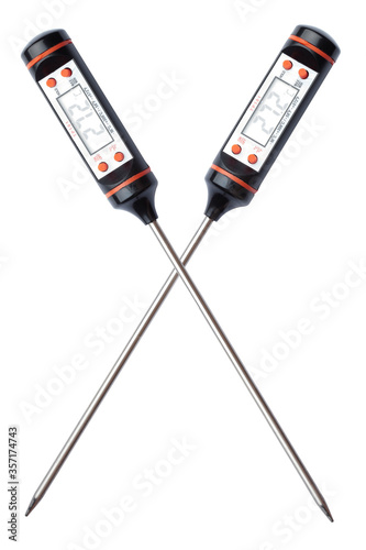Digital thermometer for monitoring food temperature. Isolated on a white background.