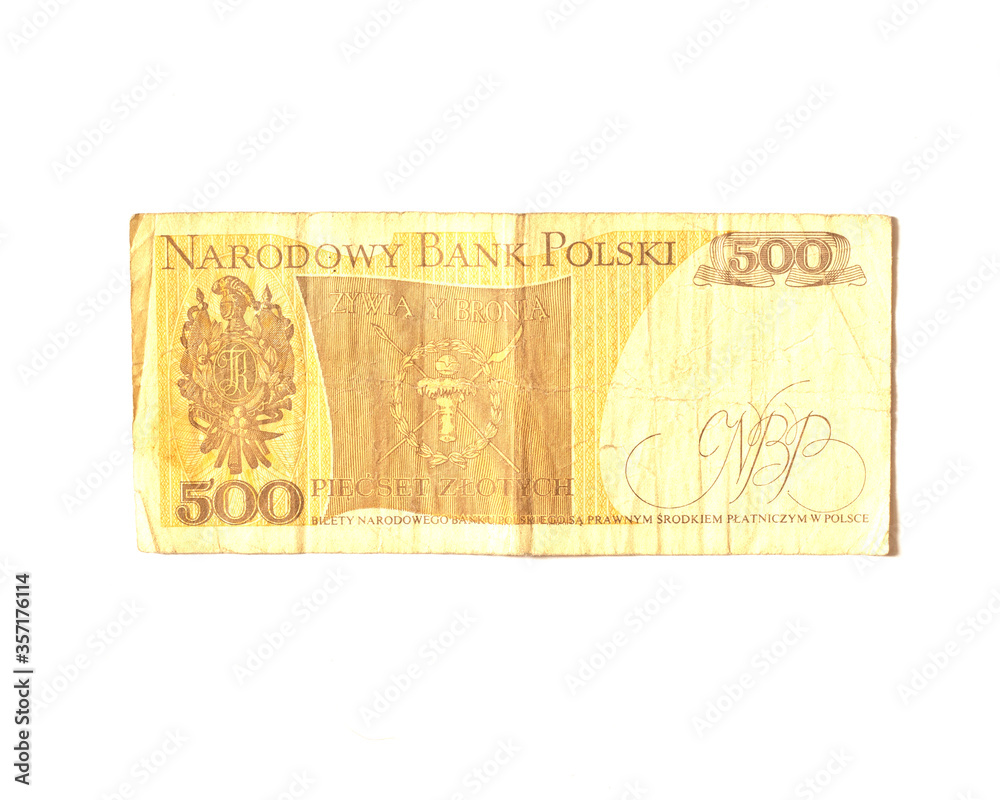 Five hundred Polish zlotys. Expired banknotes. Old past due money. Isolated on a white background. Five hundred Polish zlotys. Expired banknotes. Old past due money. Isolated on a white background.