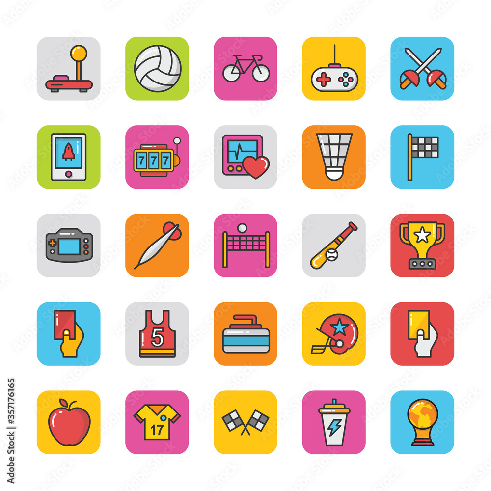 Set of Sports and Games Flat Vector Icons Set of Sports and Games Flat Vector Icons
