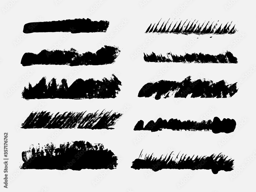 Obraz premium Vector brush strokes. Set of grunge edges. Grunge borders. Ink hand-drawn style.