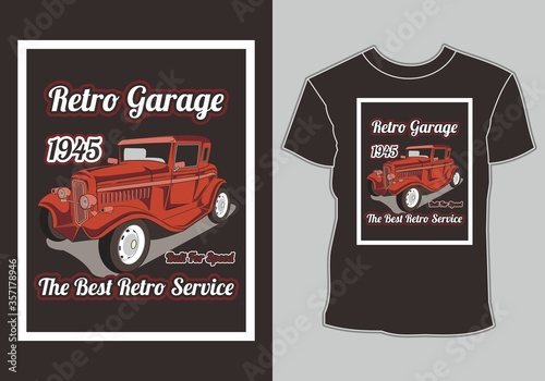 t shirt design classic car,isolated easy to edit