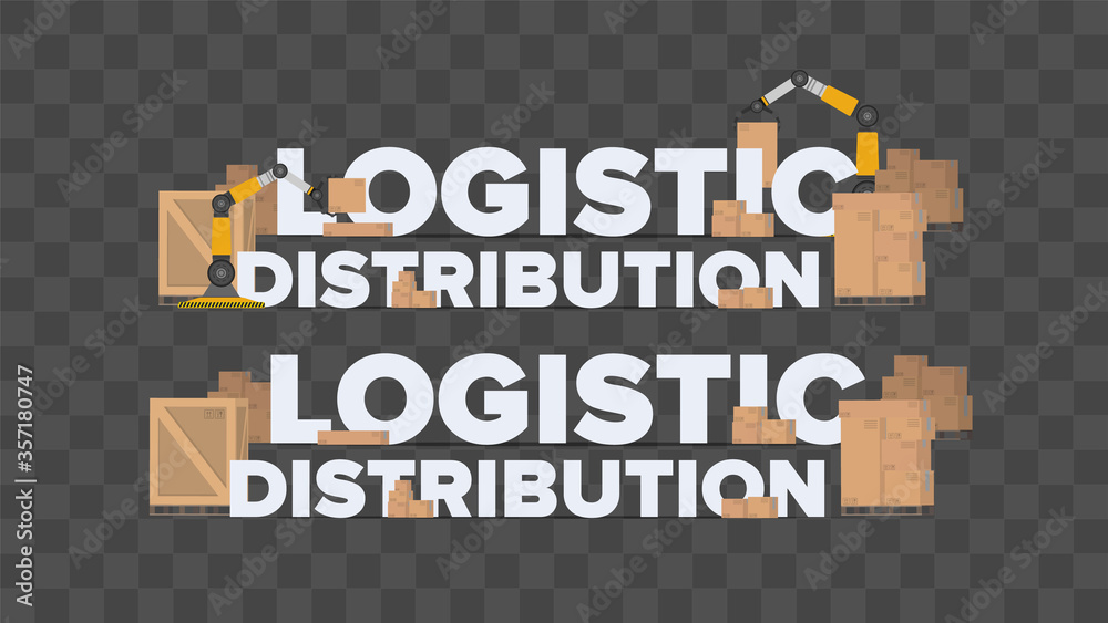 Logistic distribution. The inscription on an industrial theme. Cardboard boxes. Transportation and delivery concept. Vector. Logistic distribution. The inscription on an industrial theme. Cardboard boxes. Transportation and delivery concept. Vector.