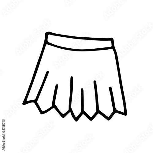 Hand drawn sketch outline skirt isolated on white background. pleated skirt with pleats.