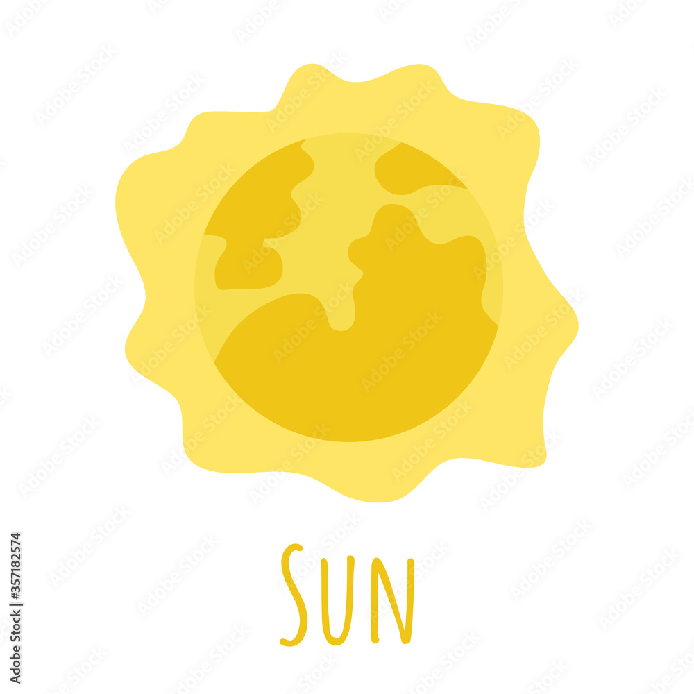 The Sun star or planet with crown for logo, outer space, symbol. The center of Solar system.