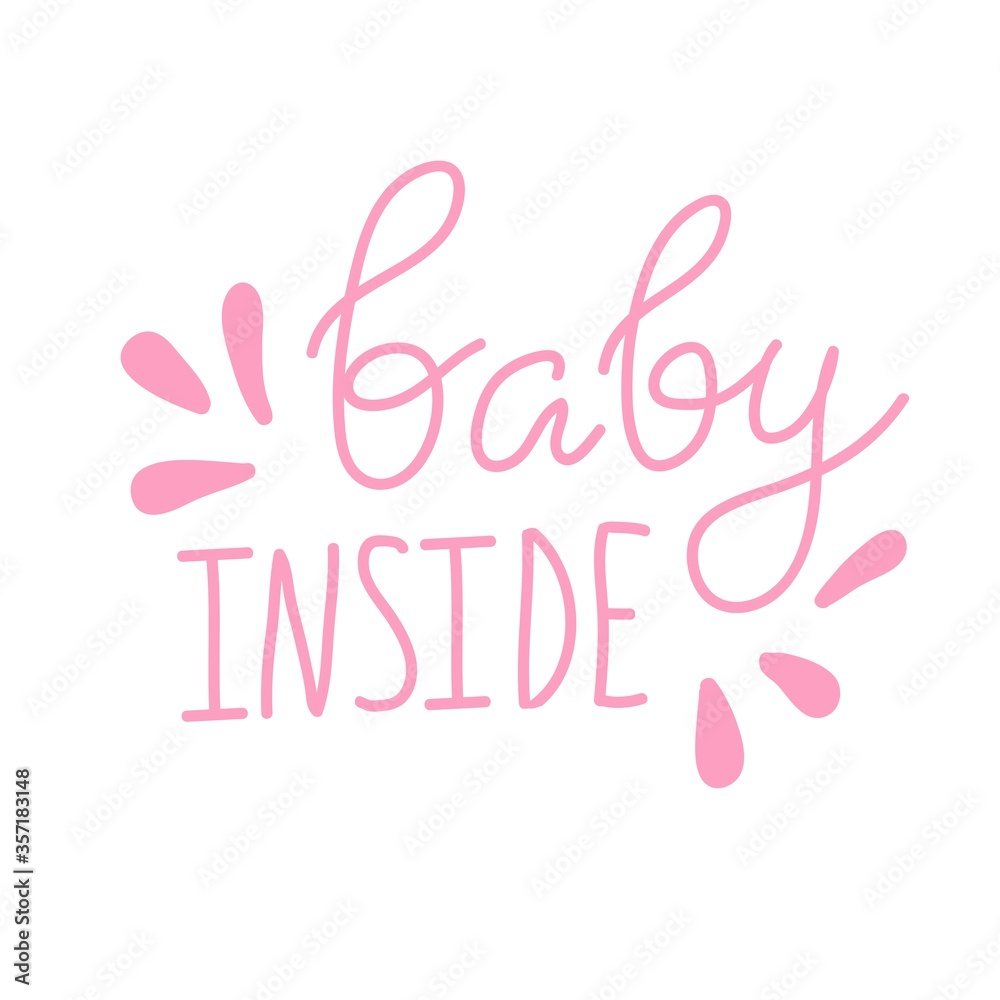 Pregnancy Announcements baby inside. Lettering with oink elements isolated on white background. Baby photo album elements.
