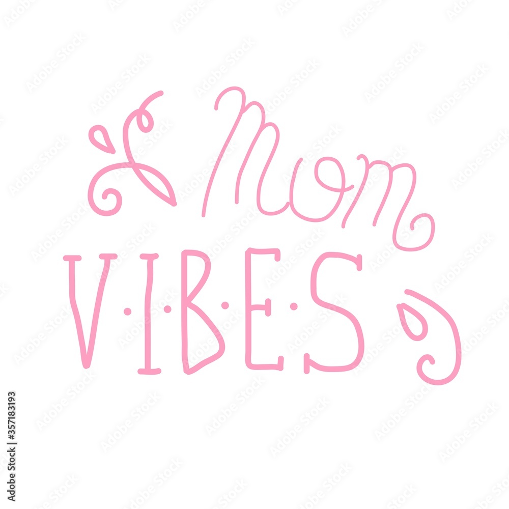 Pregnancy Announcement Mom vibes. Positive optimistic Lettering. Baby photo album elements. Pink letters isolated on white background.