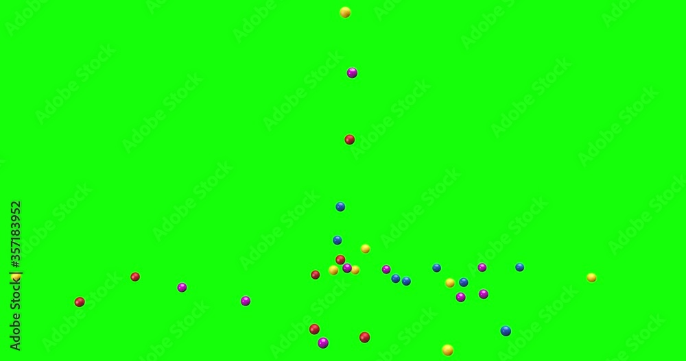 Mini balls beads pearls multicolor falling and bouncing  on the floor green screen chroma key animation 3d