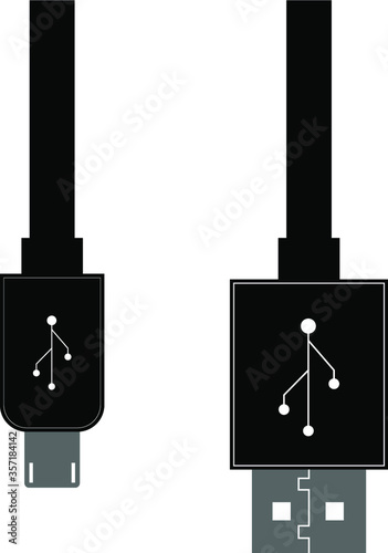 micro usb cable black icon vector illustration
