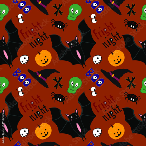 Seamless pattern with hand drawn textures. Happy Halloween. Vector