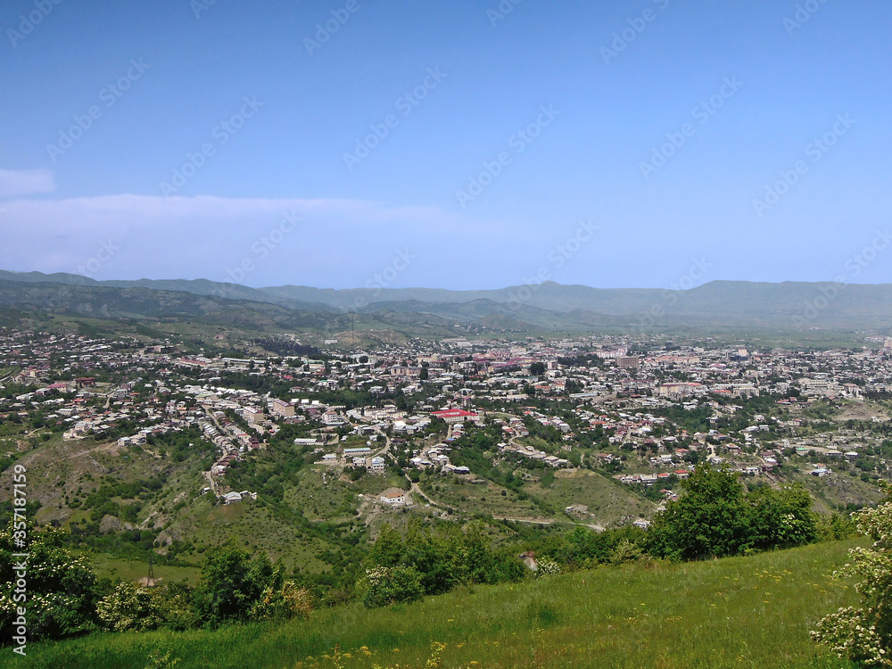 Panoramic view on Shusha, city in the disputed region of Nagorno-Karabakh in the South Caucasus