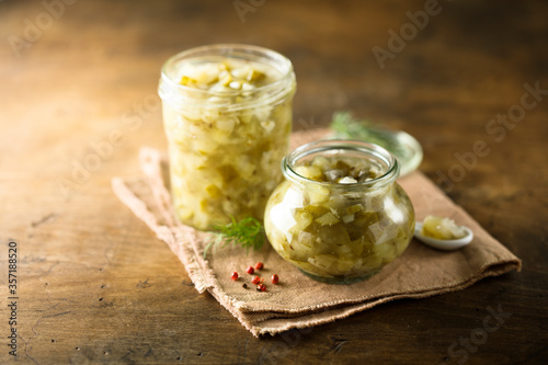 Homemade cucumber relish with spices