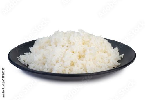 Jasmine cooked rice on white background. healthy food concept.(clipping path)