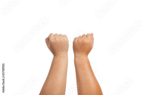 arms of a chubby woman with young brown skin showing a handful of emotions