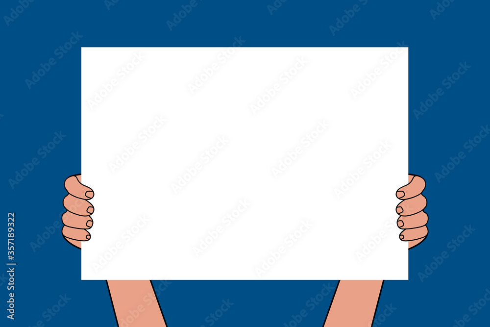 hands holding blank paper board stock vector,copy space,brochure,empty