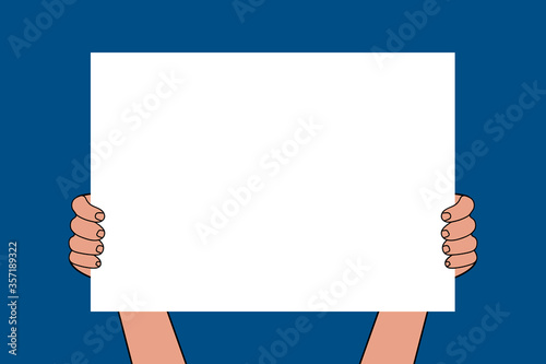 hands holding blank paper board stock vector,copy space,brochure,empty, placard,Concept of canvassing the vote of the revolution.Vector illustration in flat style for Wed banner or poster, advertising