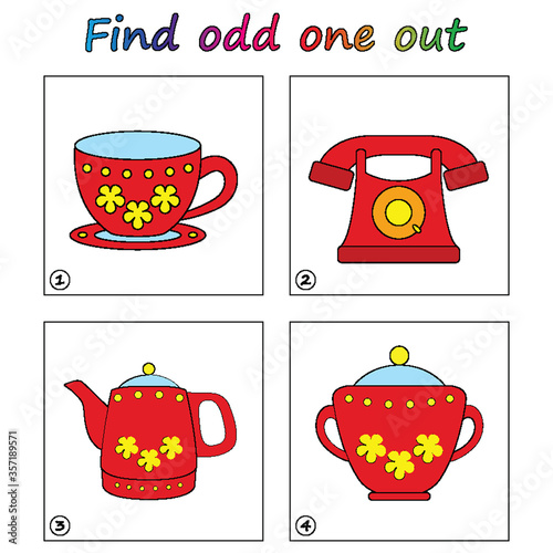Find odd one out - game for kids. Worksheet. Visual Educational puzzle Game for children.