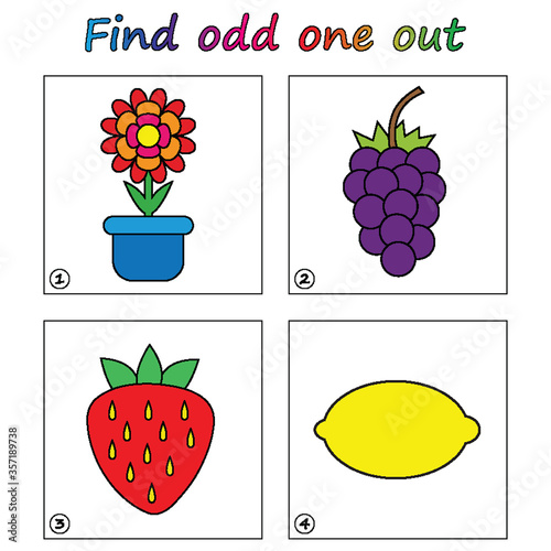Find odd one out - game for kids. Worksheet. Visual Educational puzzle Game for children.