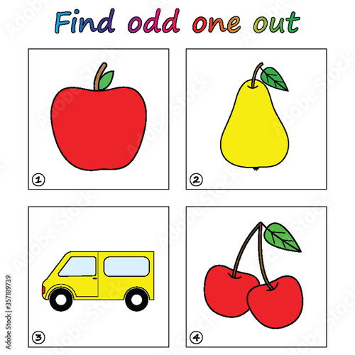 Find odd one out - game for kids. Worksheet. Visual Educational puzzle Game for children.