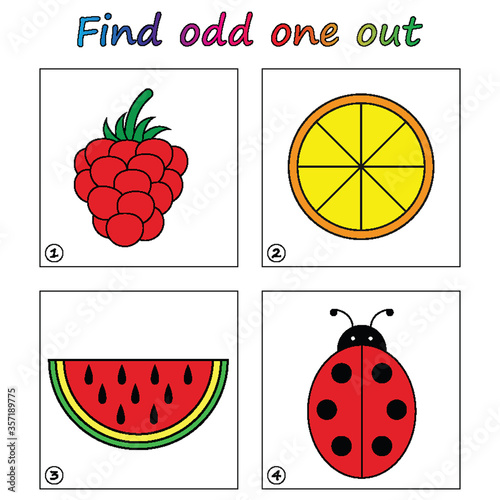 Find odd one out - game for kids. Worksheet. Visual Educational puzzle Game for children.