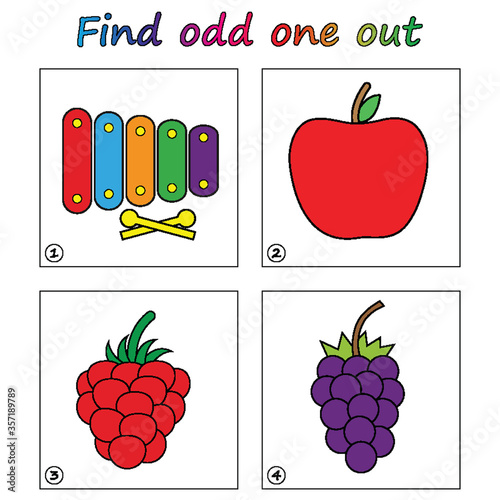 Find odd one out - game for kids. Worksheet. Visual Educational puzzle Game for children.